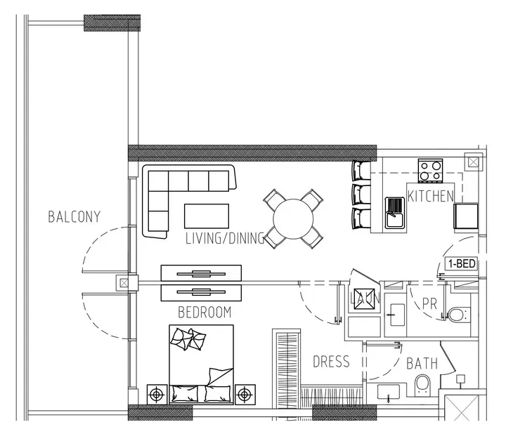 1 BR floor plan