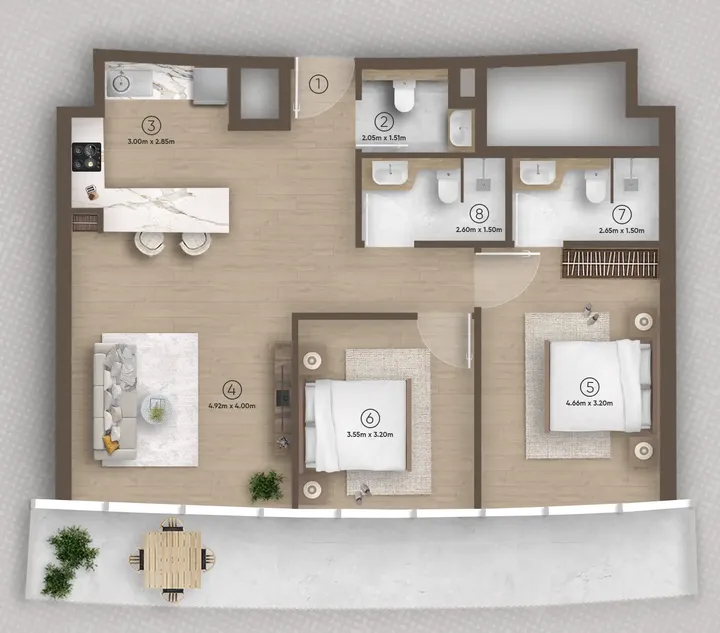 2 BR floor plan