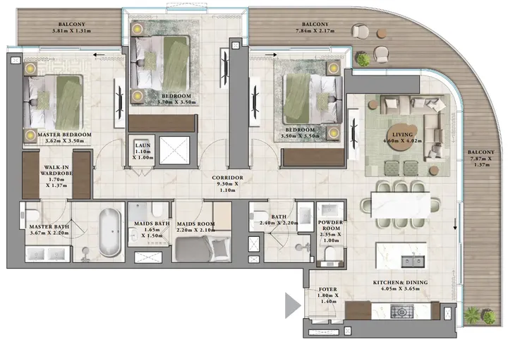 3 BR floor plan