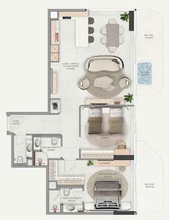 2 BR floor plan