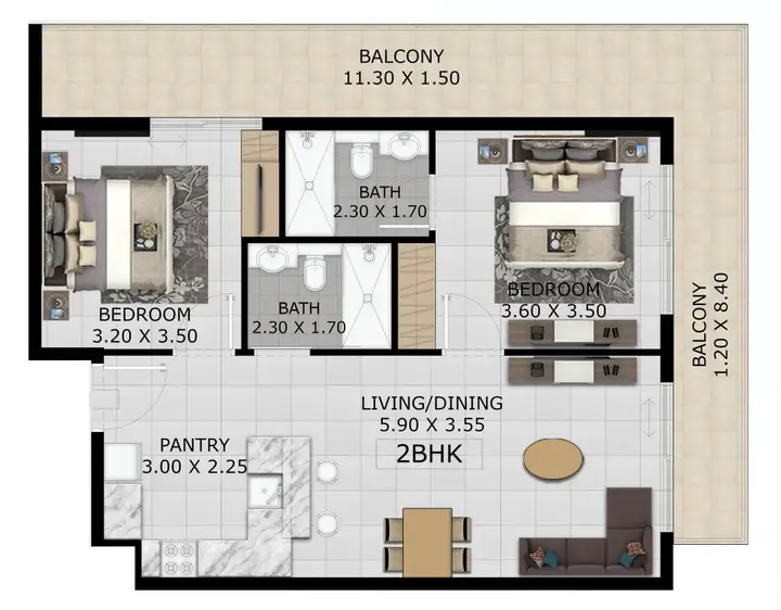 2 BR floor plan
