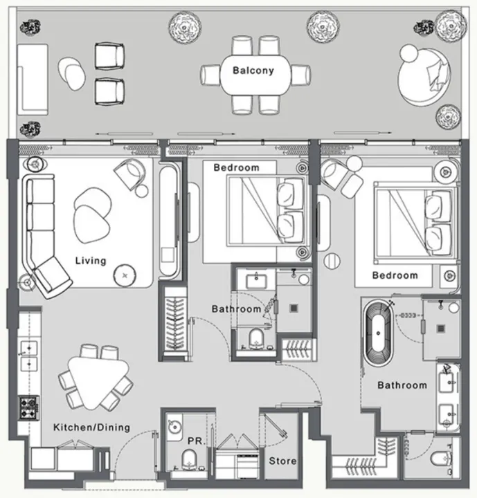 2 BR floor plan