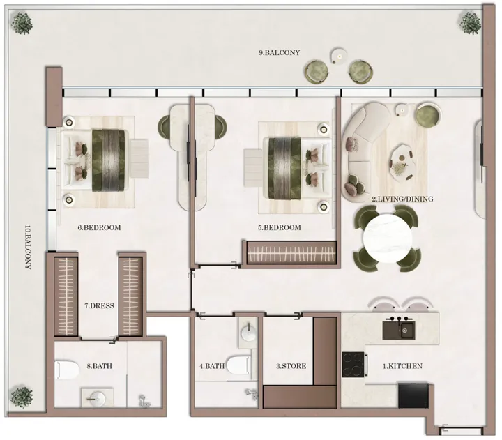 2 BR floor plan
