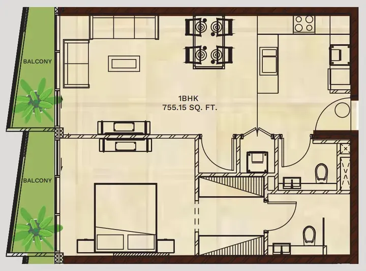 1 BR floor plan
