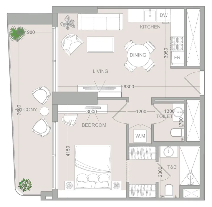 1 BR floor plan
