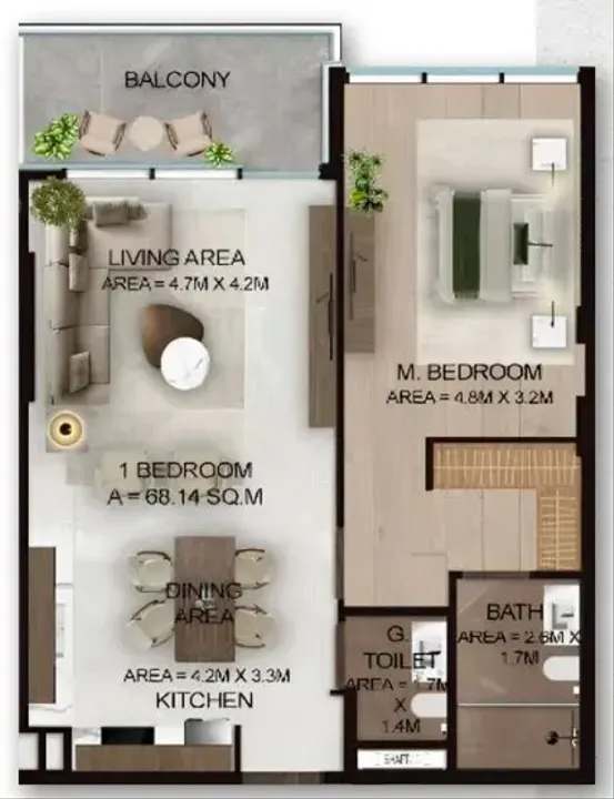 1 BR floor plan
