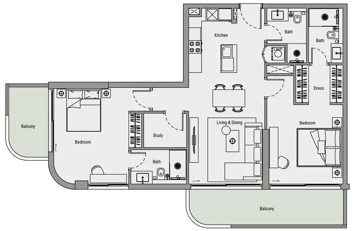 2 BR floor plan