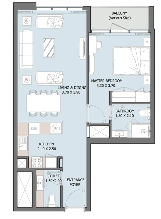 1 BR floor plan
