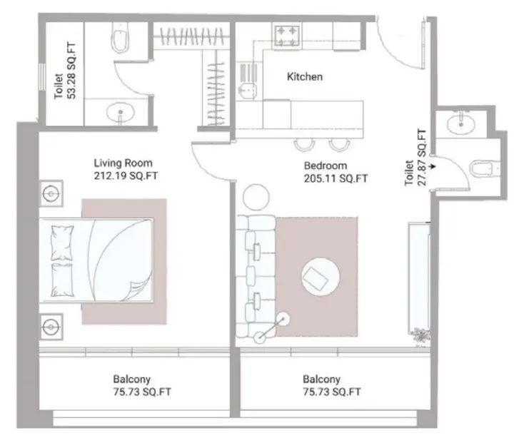 1 BR floor plan