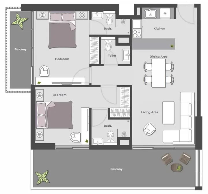 2 BR floor plan