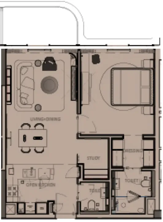1 BR floor plan