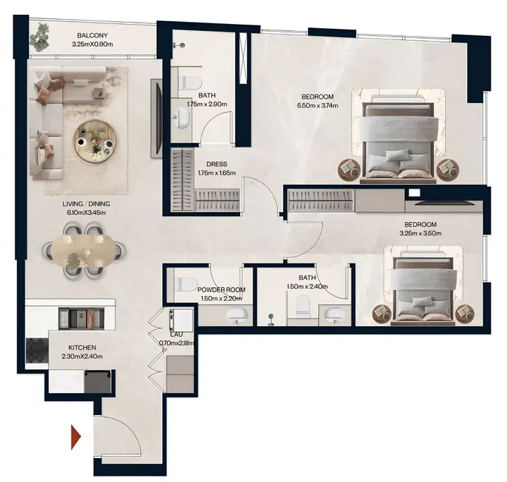 2 BR floor plan