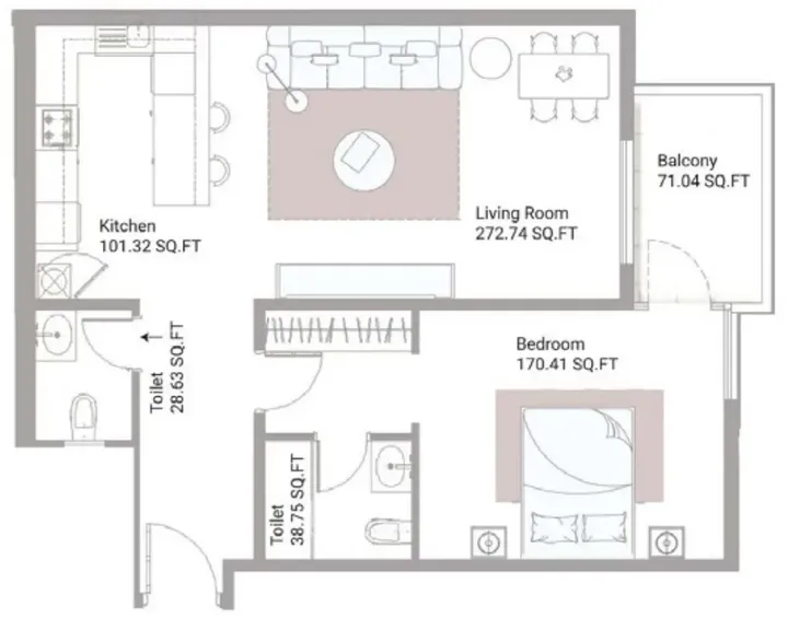 1 BR floor plan