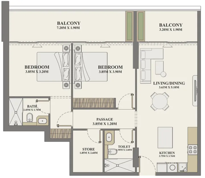 2 BR floor plan