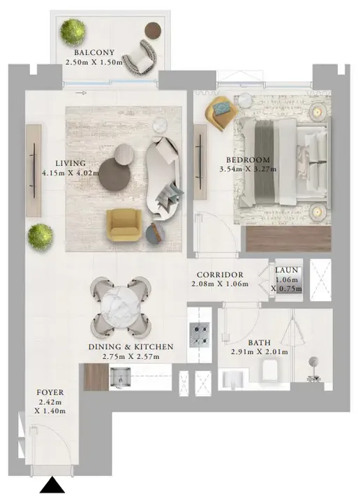 1 BR floor plan