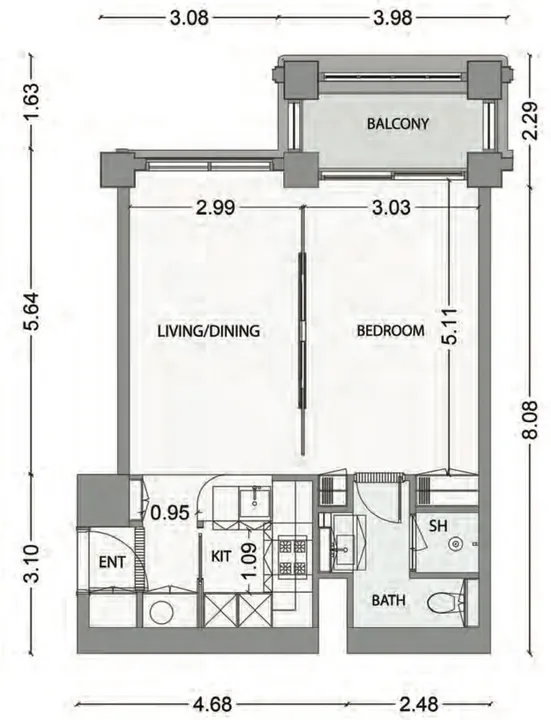 1 BR floor plan