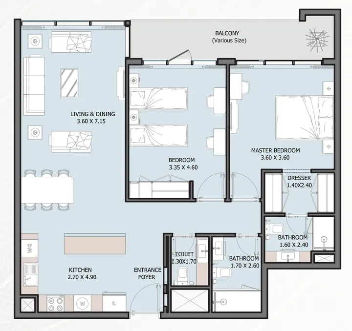 2 BR floor plan
