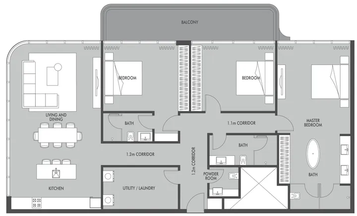 3 BR floor plan