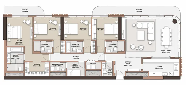 4 BR floor plan