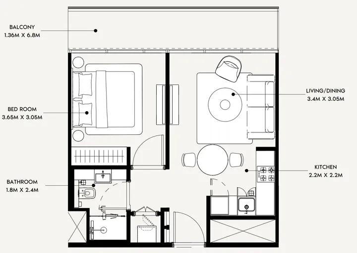 1 BR floor plan
