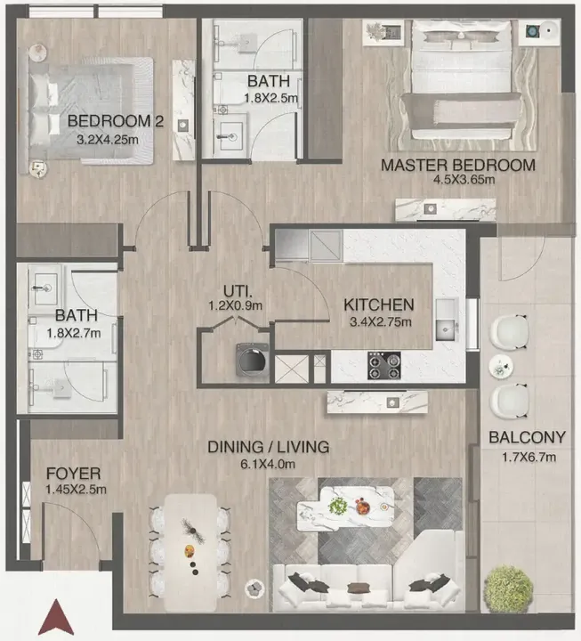 2 BR floor plan