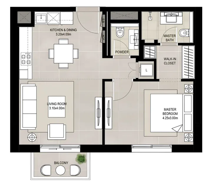 1 BR floor plan