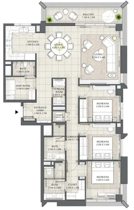 3 BR floor plan