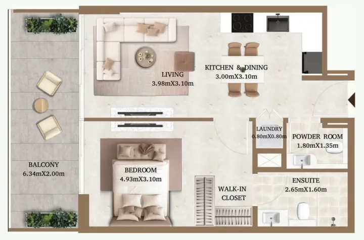 1 BR floor plan
