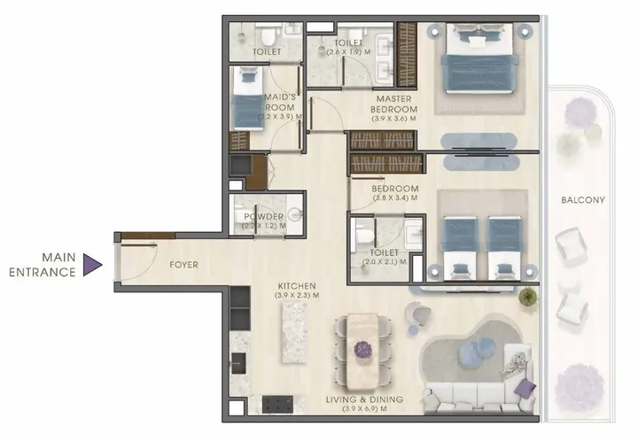 2 BR floor plan