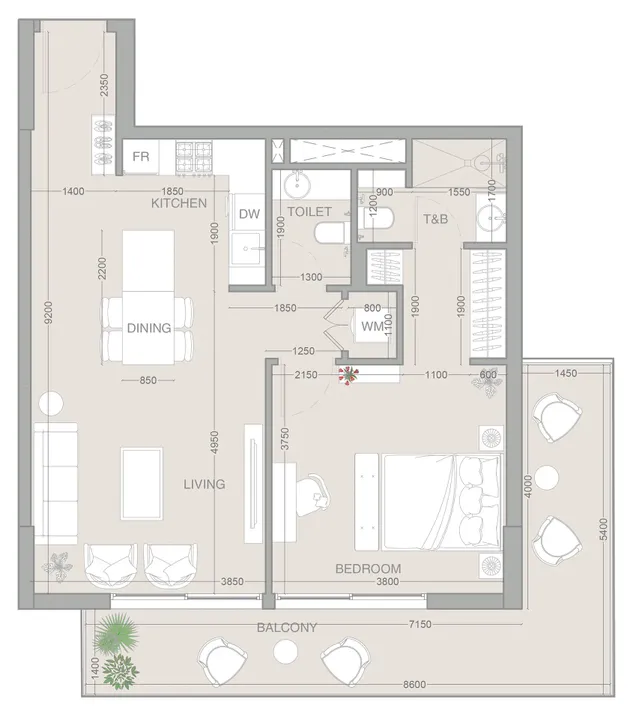 1 BR floor plan