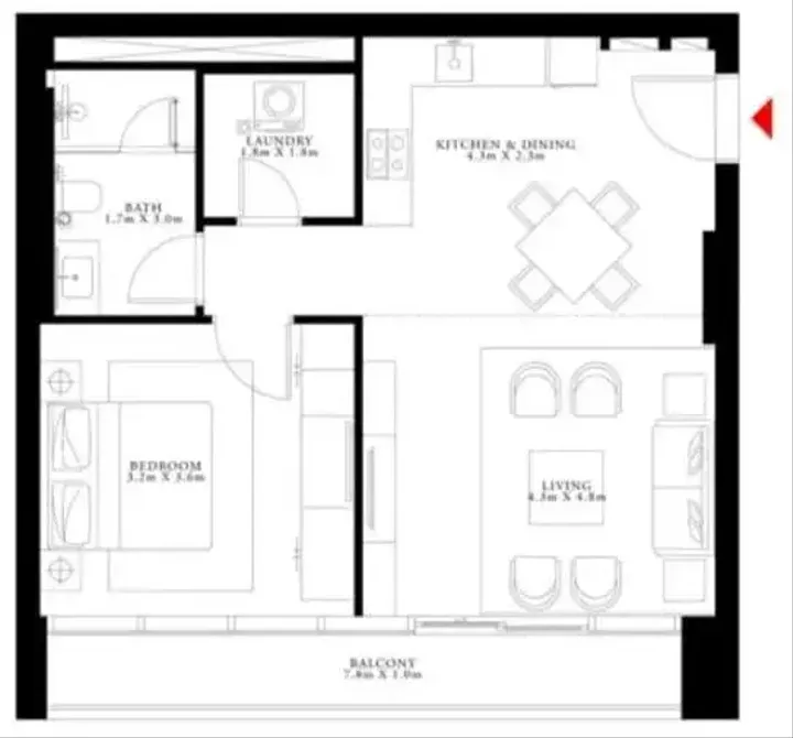 1 BR floor plan