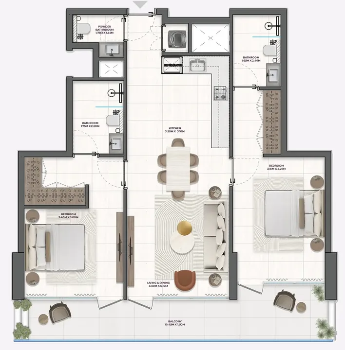 2 BR floor plan