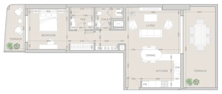 1 BR floor plan