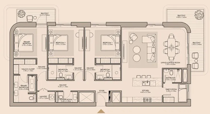 3 BR floor plan