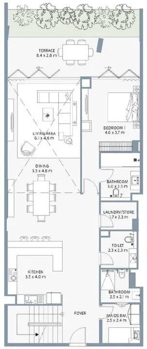 3 BR floor plan