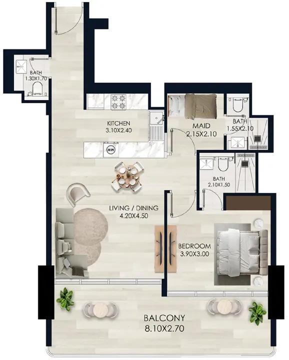 1 BR floor plan