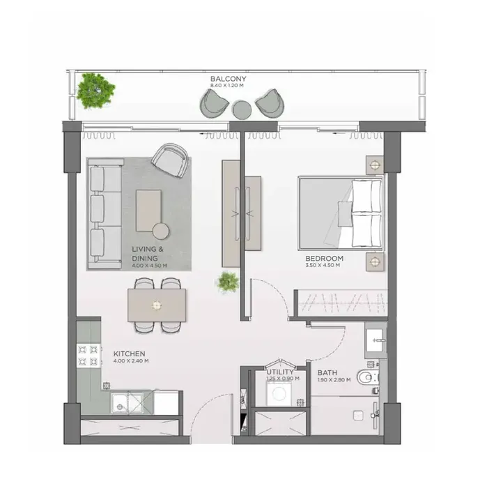 1 BR floor plan