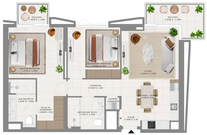2 BR floor plan