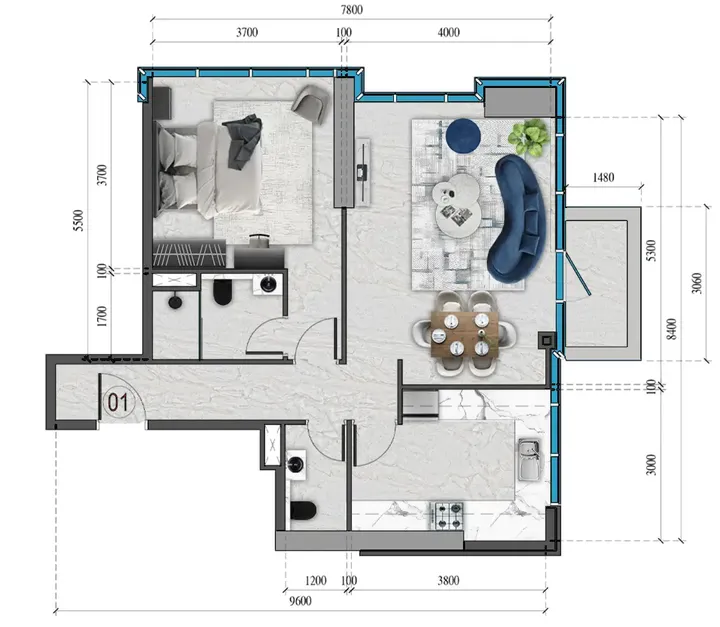 1 BR floor plan