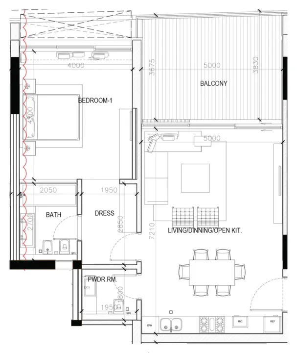 1 BR floor plan