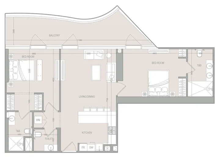 2 BR floor plan