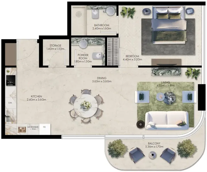 1 BR floor plan