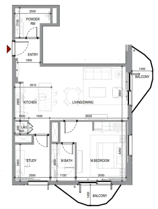 1 BR floor plan