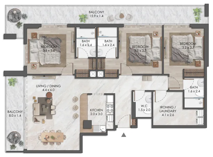 3 BR floor plan