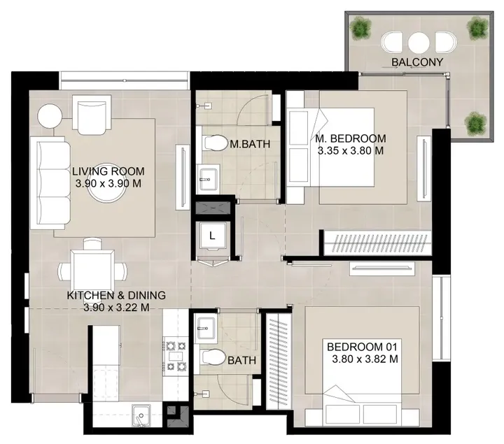 2 BR floor plan