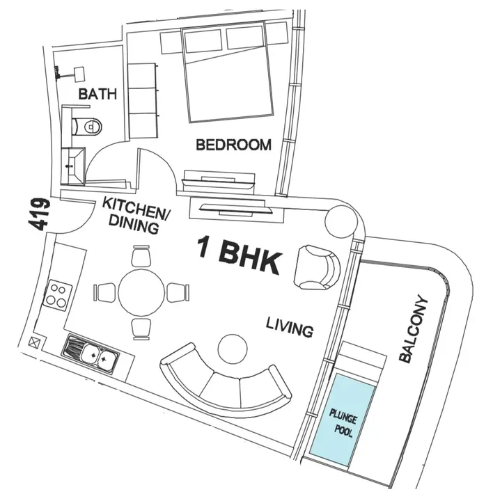 1 BR floor plan