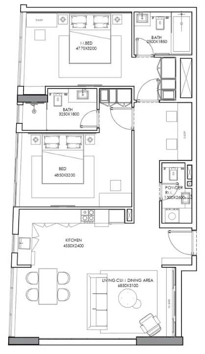2 BR floor plan