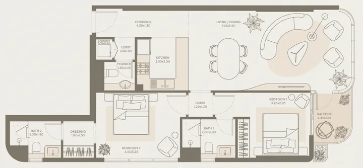 2 BR floor plan