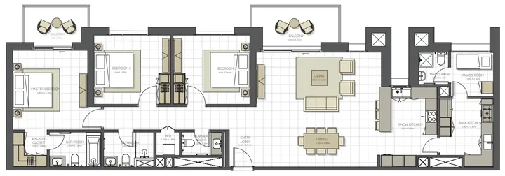 3 BR floor plan