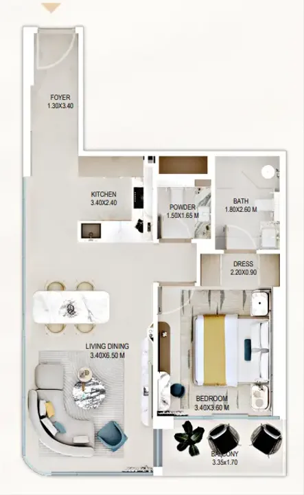1 BR floor plan